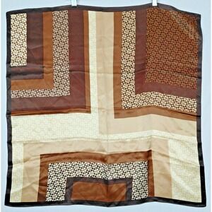 Vintage Coach Signature Print Silk Square 27in Scarf Brown & Beige Block Logo
